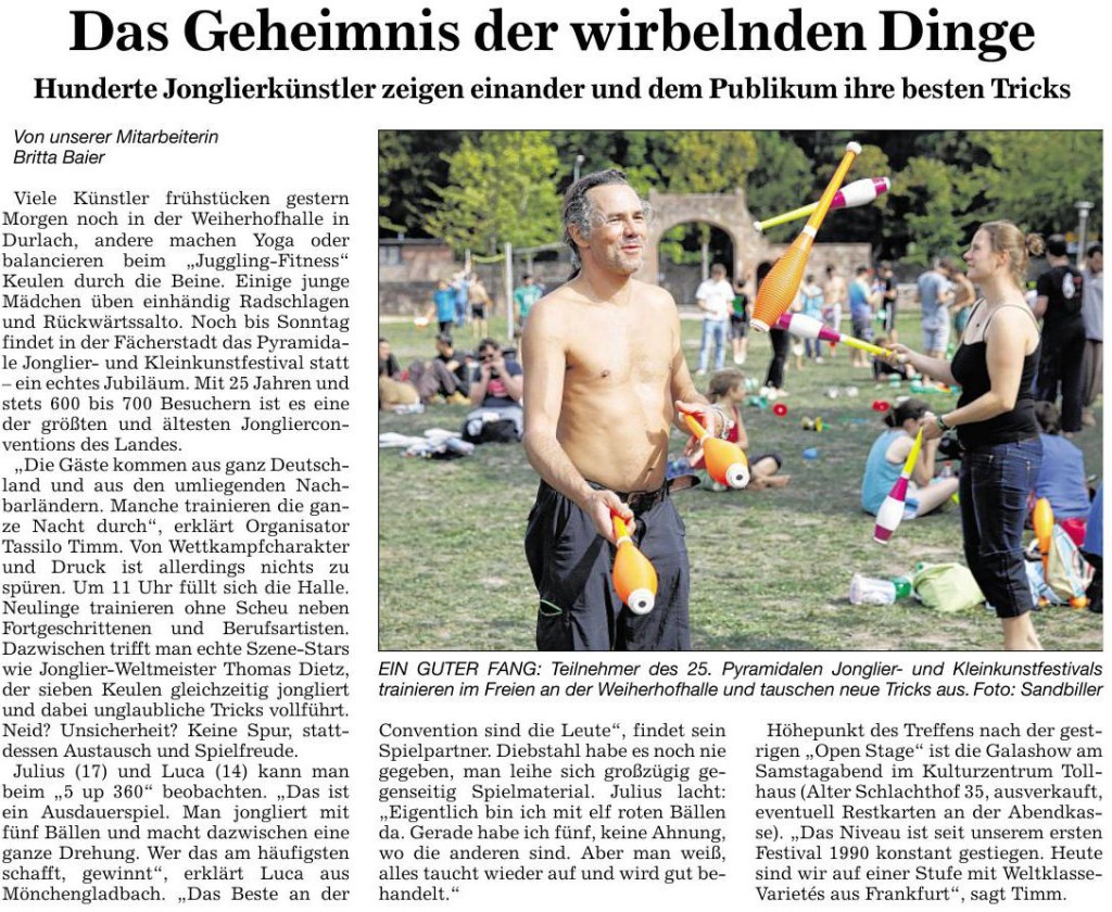 Das Geheimnis der wirbelnden Dinge - Bericht der Badischen Neuesten Nachrichten (BNN) vom 12.09.15
